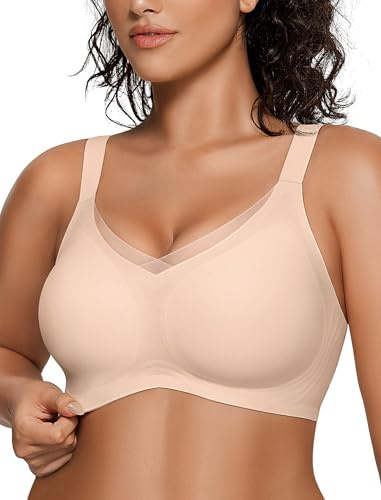 OEAK Soutien-gorge sans armature en gel pour femme V Mesh Bralette confortable et soutien-t-shirt sans couture Push Up quotidien sans armature, nude, Taille XL
