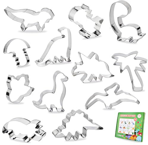 Muffa per Biscotti Dinosauri – 12 Pezzi Formine Biscotti in Acciaio Inossidabile, Set per Decorazioni Feste a Tema Dinosauri, Tagliabiscotti DIY per Compleanni e Divertimento in Cucina