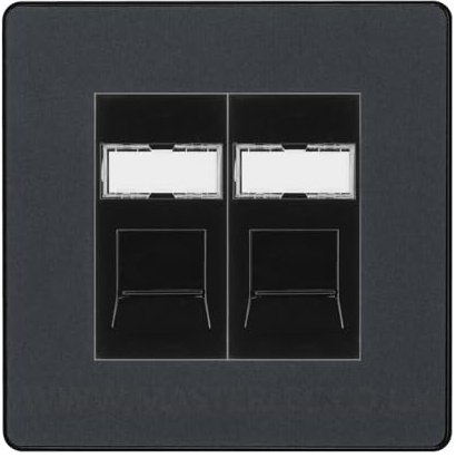 BG Evolve Matt Grey Double 2 Gang RJ45 Data Socket Black Inserts PCDMGRJ452