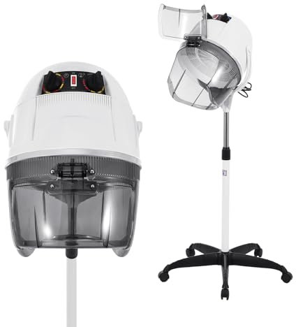 KayEsampra Profi Haartrockner Trockenhaube mit Stativ, Salon Friseur Friseursalon, 1000W Haartrockenhaube Standfuß Salon 78-128cm Höhenverstellbar Weiß, mit Timer Temperatur