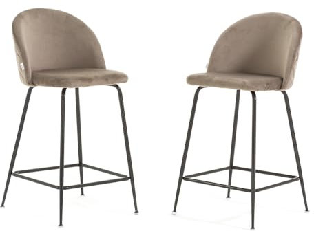 SIEDITI FUORI E DENTRO Set mit 2 Hockern Sara XL gepolstert aus Samt für Küche/Theke/Esszimmer mit Metallbeinen Höhe 65 cm (Samt Taupe, Beine dunkelgrau)