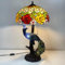 BOTOWI Pfau & Rose Tiffany Stil Buntglas Tischlampe, Vintage handgemachte dekorative Schreibtischlampe Zugschnur Schalter Leselampe für Wohnzimmer Hochzeitszimmer Büro Villa,Beige