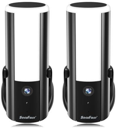 SecuFirst Wandleuchte Kamera, Kabelgebundene Außenleuchte mit Kamera mit Bewegungsmelder, 900LM,10W,2K Outdoor Überwachung mit LED Strahler, 2 STK.