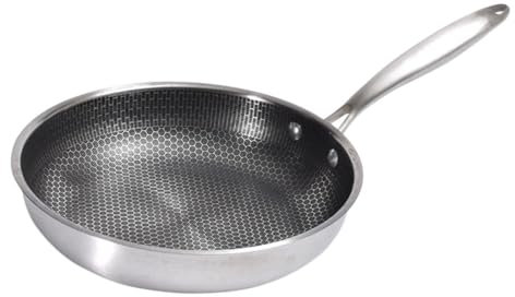 LALADEFIEE Edelstahl Bratpfanne Flacher Boden 28cm Eierkochpfanne Küchenpfanne Mit Hitzeschutzgriff Für Spiegeleier Und Steak