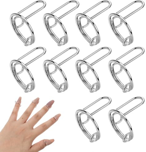 YUXIANLB 10 Stück verstellbare, wiederverwendbare Nagelringe aus Silberkupfer für künstliche Nägel, größenverstellbar, einfach anzubringen und zu entfernen, abnehmbare Fingerringe aus Metall