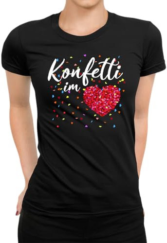 Konfetti im Herzen - Karneval Fasching Damen T-Shirt, Schwarz, S