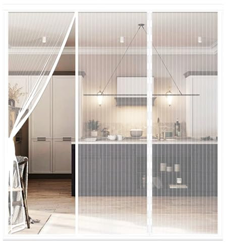 Tenda Magnetica Zanzariera per Porte - Doppia Apertura 280(93/94/93)280cm, Protezione Efficace contro Insetti e Molto Resistente Traspirante, accesso facile e chiusura automatica, Bianco