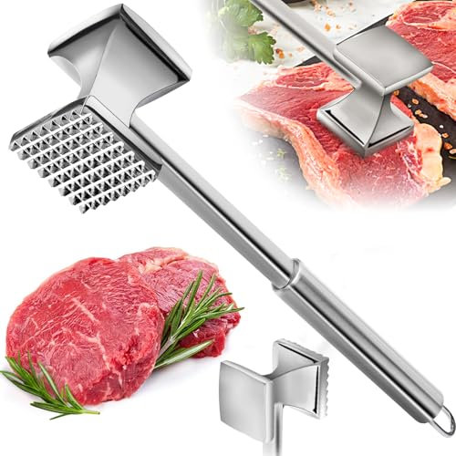 Yopinmall Fleischklopfer Edelstahl, Doppelseitig Antihaft Schnitzelklopfer Fleischhammer Schnitzelpresse für Schnitzel, Koteletts, Steaks