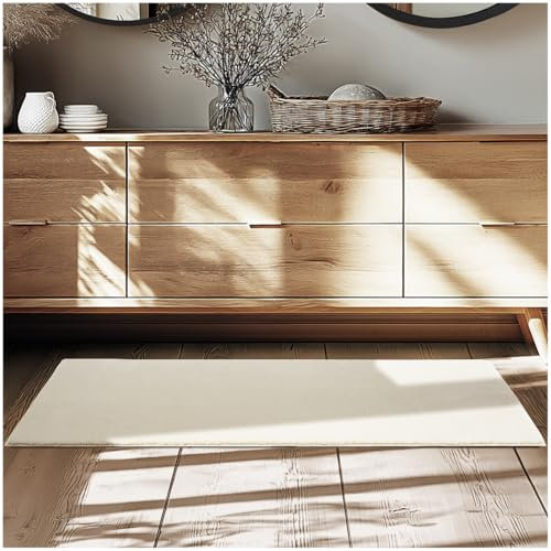 tectake® Flauschiger Kurzflor Teppich, waschbar, für Wohnzimmer, Badezimmerteppich, Küchenteppich, Teppich Flur, Home Deko, rutschfest, allergikerfreundlich, beige, 60 x 110 cm