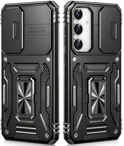 Cover per Galaxy S24 Plus/S25 Plus con Supporto,[Anello Magnetico Cavalletto][Copertura Fotocamera Scorrevole] Caso di Protezione delle lenti Militare per Samsung S24 Plus/S25 Plus, 6,7,Nero