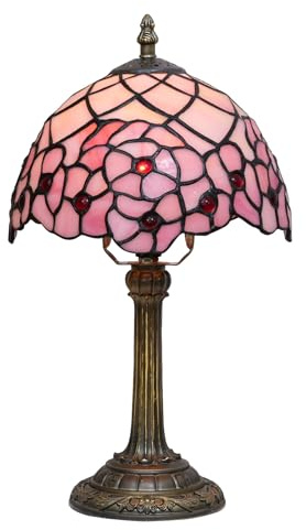 CraftedGlass Lampe Tiffany 8 pouces petite lampe de table en verre teinté rose fleur de cerisier vintage fait main lampe de bureau de lecture for chevet chambre salon bureau Art déco