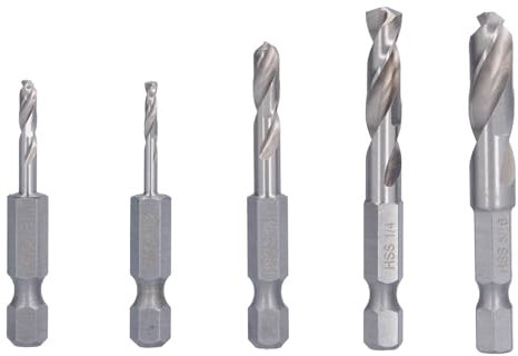 5 Pcs High Speed Steel Drill Bits Set | Hex Shank Short Drill Bits for Metal/Wood/Plastic | 3 / 32in 1 / 8in 3 / 16in 1 / 4in 5 / 16in Sizes | Sturdy Machining & Woodworking