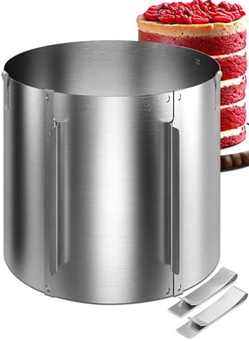 Menz Tortenring verstellbar hoch 20 cm - Edelstahl Kuchenring rund verstellbar Ø 16-30 cm, Stabiler Backring und Backrahmen rund, extra-hohe Tortenform zum Schichten und Dekorieren