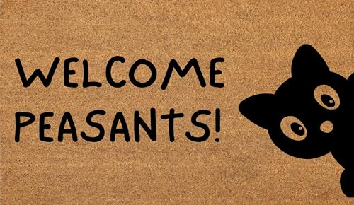 COCONIQ Coir Door Mats 43x76 cm, Non-Slip Sturdy, PVC Backed Heavy Duty, Easy to Clean, Ideal for Door Entrance, Patio, Porch, Backyard, Garages, Sneaky Welcome Peasants