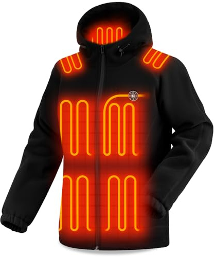OCQOCQ Beheizbare Jacke Herren mit 7.4V Akku, Weicher Fleece Beheizte Jacke mit Kapuze, 15 Heizzonen Elektrische Wärmejacke für Winter 2XL