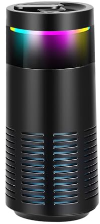 LIFEJXWEN Auto Luftreiniger mit HEPA & Aktivkohlefilter, 500W Ionisierer gegen unangenehme Gerüche, Rauch, für frische Luft | Luftfilter für Auto mit RGB Stimmungslicht für Cup-Halter (6.5cm) Schwarz