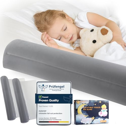 EVINYEP Pack de 2 Barandilla de Cama Inflable para Niños Pequeños, Portátil y Plegable para Barrera Seguridad Niños Cama, Barandilla de Seguridad Antideslizante, para Cama Individual/Doble Size