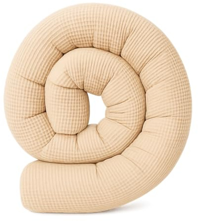 Schlangenmanufaktur® Baby Kuschelschlange Waffelpique Beige aus 100% Baumwolle – handgefertigt in Bayern, atmungsaktiv & Öko-Tex zertifizierte Materialien – Laufstall-Umrandung (500x13cm)