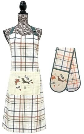 Woodland Creatures. Apron & Double Oven Glove Set. Nature Inspired Design