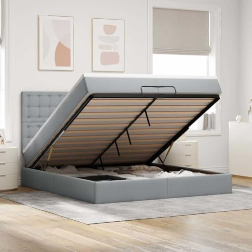 Qnhdfrt 200x200cm Upholstered Ottoman Bed with Pocket Spring Mattress