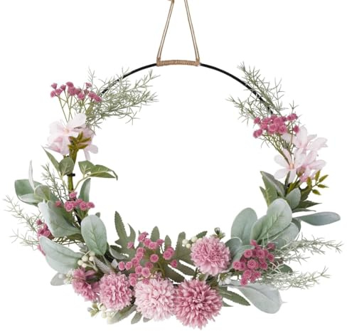 UZEXYO Spring Wreaths for Front Door 41cm Summer Door Wreath Outdoor Decoration Artificial Flower Wall Hanging for All Year Wedding Decor