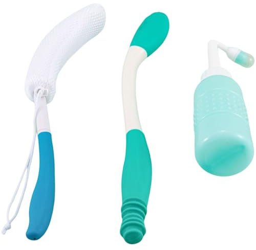 Ensemble de 3 accessoires de toilette pour personnes à mobilité réduite, brosse de bain à long manche, rondelle périnéale, brosse de douche à long manche