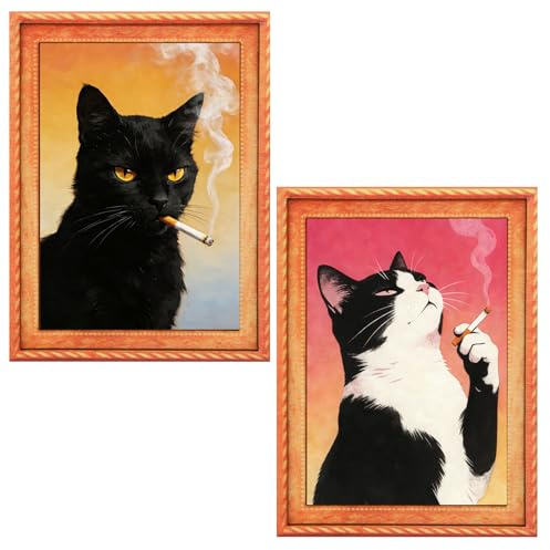 2Pcs Funny Cat Fridge Magnets Decorations Supplies, Cat Magnets for Refrigerator, Vintage Oil Painting Art Suitable for Home or Public Places Fashionable Pattern Design