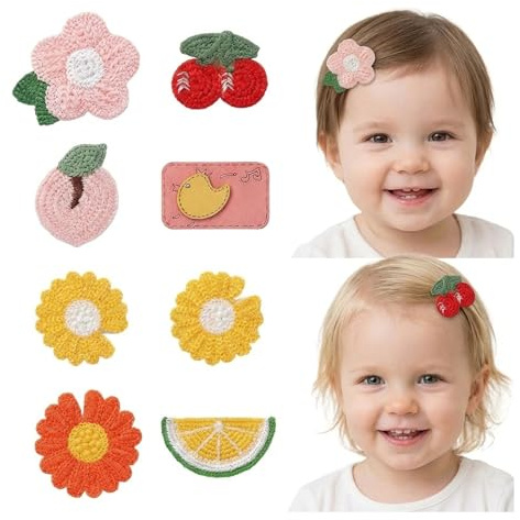 JOVYTH 8 Stück Baby Haarspangen，Baby Blumen Haarspange Niedliche Rutschfeste Haar Snap Barrettes，Früchte,kleine gelbe Enten,Blumenmotive，Haarschmuck Kinder Mädchen Blumen für Kleinkind Kinder Kleines