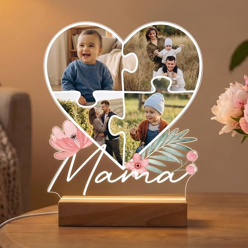 Pictalia - Lampe Personalisiert mit Foto - Muttertagsgeschenk Personalisiert - High-Definition Druck, Muttertagsgeschenke für Mama, Muttertag Geschenk, Geschenk für Mama, Nachtlicht Sockeln nach Wahl