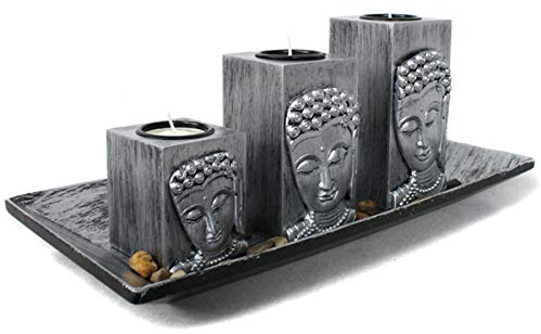 Markenlos 3er Deko-Teelichthalter Fengshui mit Buddhakopf 3D Effekt Nr: FH10