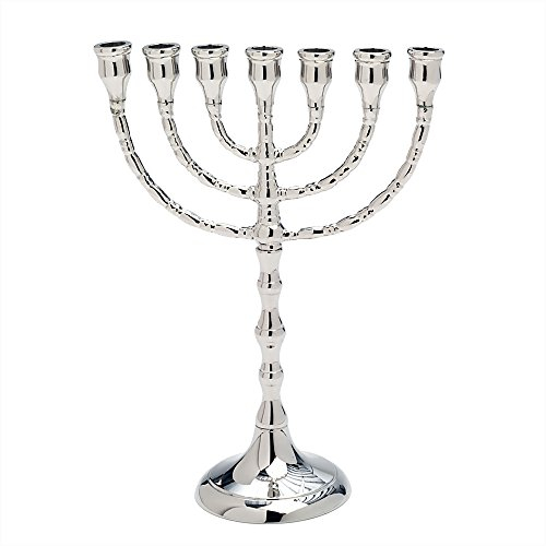 NKlaus GROßE Menorah Messing 25cm Handarbeit vernickelt Kerzenständer Silber 2695
