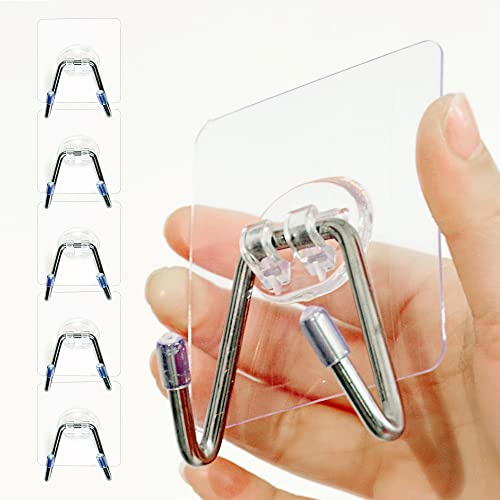 EINFAGOOD Große Klebehaken Extra Stark, Belastbar Handtuchhalter Edelstahl, Kleiderhaken Selbstklebend, Wandhaken (7 cmx7 cm, Transparent, 5 Stück)