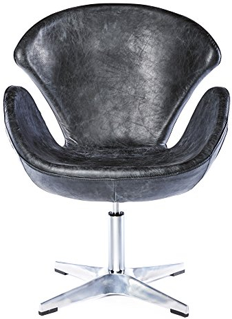 Phoenixarts Vintage Drehsessel Retro Ledersessel Schwarz Design Leder Sessel Drehbar Loft Clubsessel 635