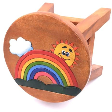 ROMBOL Handgefertigter Kinderhocker, Holz, Kinderhocker:Sonne und Regenbogen