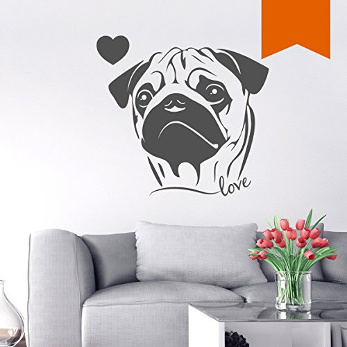 WANDKINGS Wandtattoo - Mops Liebe - 120 x 111 cm - Orange - Wähle aus 5 Größen & 35 Farben