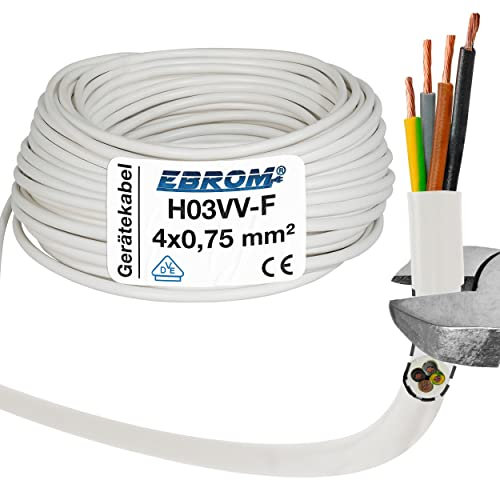 Cavo rotondo in plastica, cavo H03VV-F, da 4 x 0,75 mm², 4G0,75 mm² (mm2) colore bianco, moltissime lunghezze