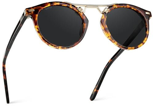 WearMe Pro - Women's Polarized, Round Retro, Double-Bridge Vintage Sunglasses, Tortoise/Black Lens, One Size