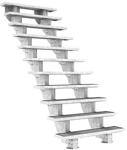 Außentreppe DOLLE Gardenstep mit 11 Stufen (Geschosshöhe: 203,5-247,5 cm) │ 120 cm Stufenbreite │ Stufenauflage Gitterrost │ ohne Steiggeländer