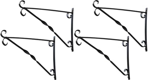 Thompson & Morgan Hanging Basket Wall Brackets in Black Metal with Fixings 25cm x 36cm 1, 2 or 4 Brackets (Wall Bracket x4)