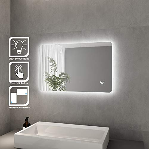 ELEGANT Badspiegel mit Beleuchtung Lichtspiegel LED Spiegel 80 x 50 cm IP44 Badezimmer Wandspiegel mit Touch-Schalter Badezimmerspiegel Kaltweiß/Neutralweiß/Warmweiß