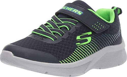 Skechers Boy's Microspec Trainers, Navy Textile Lime Blue Trim, 11.5 UK