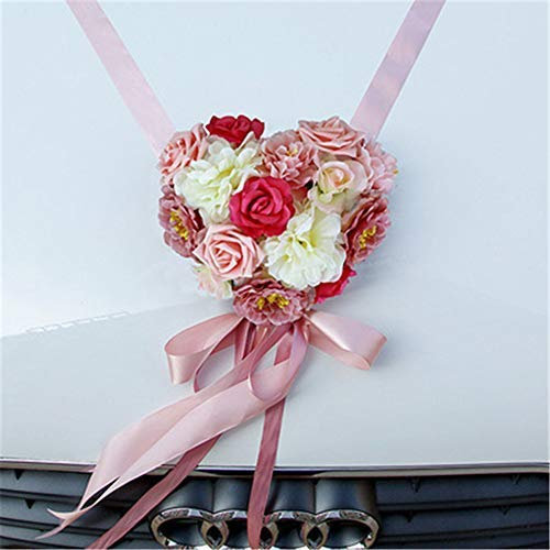 RAILONCH Décoration de Mariage Voiture Fleur Artificielle en Forme de Coeur Ventouse Neuf Couleurs Sélection (Rose foncé)