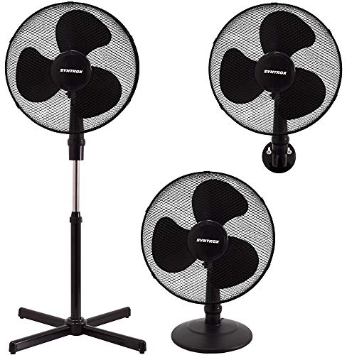Syntrox Germany VT-44W-BL 3 in 1 Ventilator Standventilator + Tischventilator + Wandventilator mit Oszillation Windmaschine Axialventilator Lüfter Gebläse