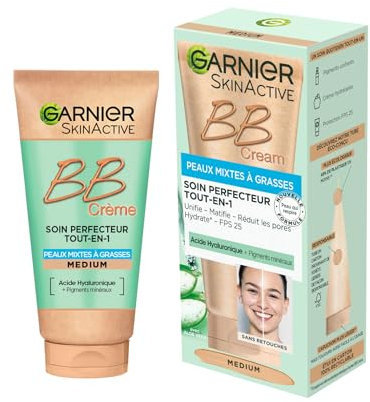 Garnier - BB Creme – All-in-1 Hautpflege – LSF 25 – Angereichert mit Hyaluronsäure & Aloe Vera – für Mischhaut bis fettige Haut – Hautton: Medium – Skin Active – 50 ml
