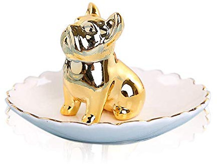 LEPENDOR chien en céramique plateau à bijoux porte-anneau bibelot plat collier boucles d'oreilles anneaux bijoux organisateur affichage bibelot titulaire décoration de la maison - Bouledogue d'or