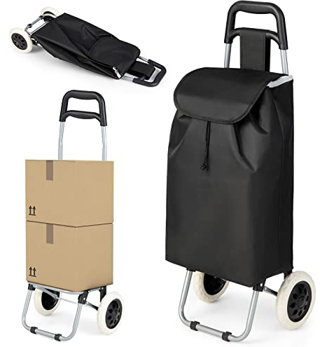 COSTWAY 35L Einkaufstrolley klappbar, Einkaufswagen mit Abnehmbarer Einkaufstasche, Einkaufsroller bis zu 35kg belastbar, Shopping Trolley rollbar, schwarz