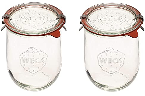 Weck Tulip Jars 1 Liter - Large Sour Dough Starter Jars with Wide Mouth - Suitable for Canning and Storage - 2 with Glass Lids
