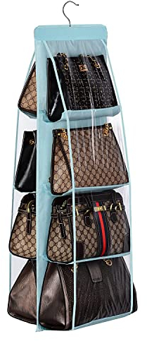 Lirex Organizer per Borse da Armadio, Porta Borse Appendere a 8-Tasche in Stoffa Oxford per Cameretta da Letto, Pieghevole e Universale (Azzurro)