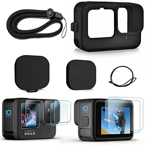 FiTSTILL Silikon Schutzhülle für Hero 12/ Hero 11 / Hero 10 / Hero 9 Black, Objektivdeckel & Displayschutz & Lanyard für Go pro Hero 12 Hero 11 Hero 10 Hero 9 Black Zubehör Kit