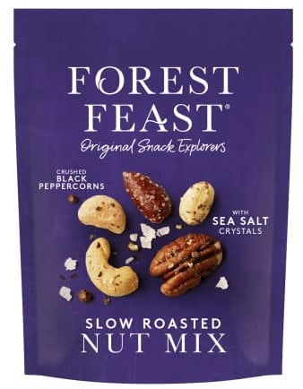 FOREST FEAST Slow Roasted Nut Mix 8 x 120g | Sea Salt & Black Peppercorn Roasted Mixed Nuts with Cashews, Almonds, Macadamias, Pecans & Peanuts | High Protein Snack